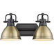 Duncan 2 Light 17 inch Matte Black Bath Vanity Wall Light in Aged Brass